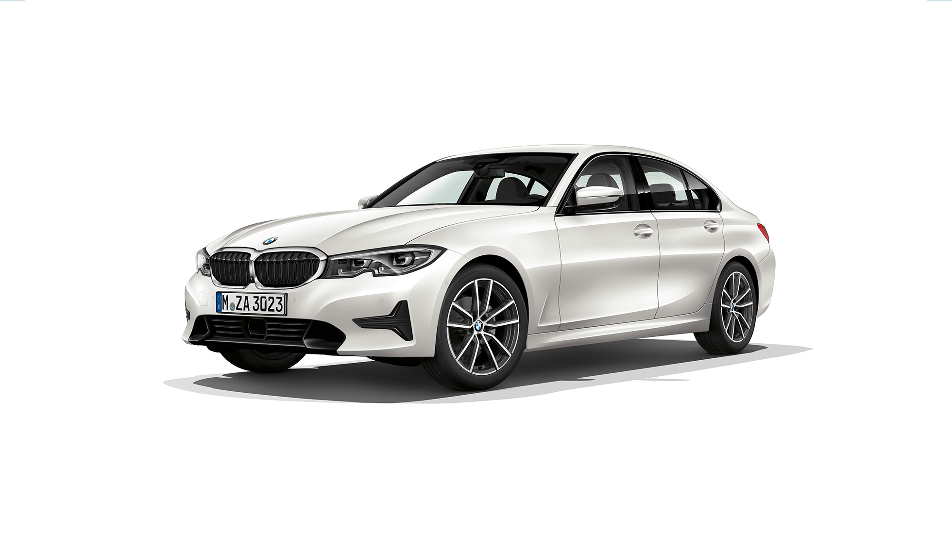 BMW Série 3 Berline, Modèle Sport. Vue de profil à l’arrêt de la BMW Série 3 Berline en Modèle Sport.