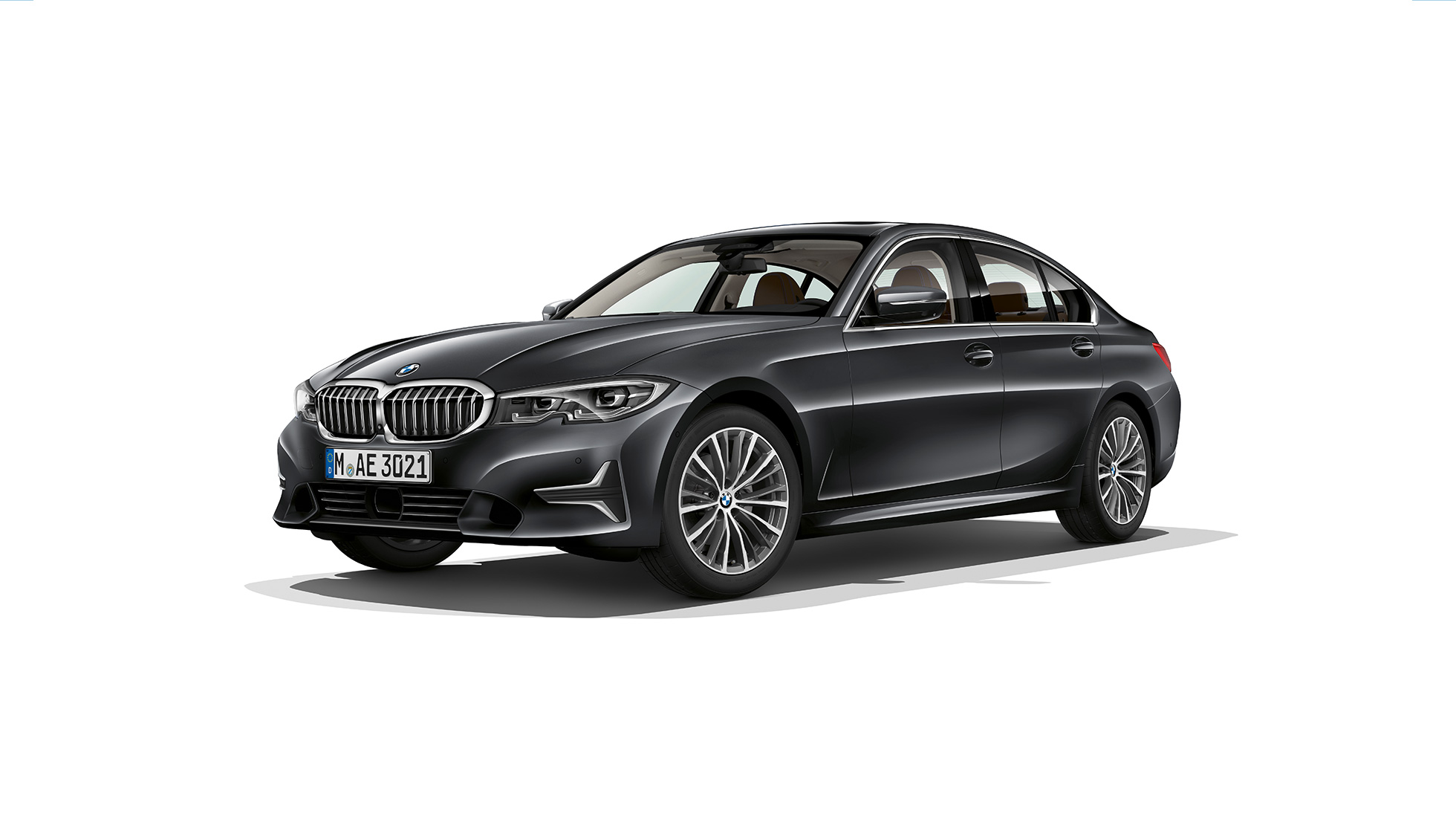 BMW Série 3 Berline, Modèle Luxury. Vue de profil à l’arrêt de la BMW Série 3 Berline en Modèle Luxury.