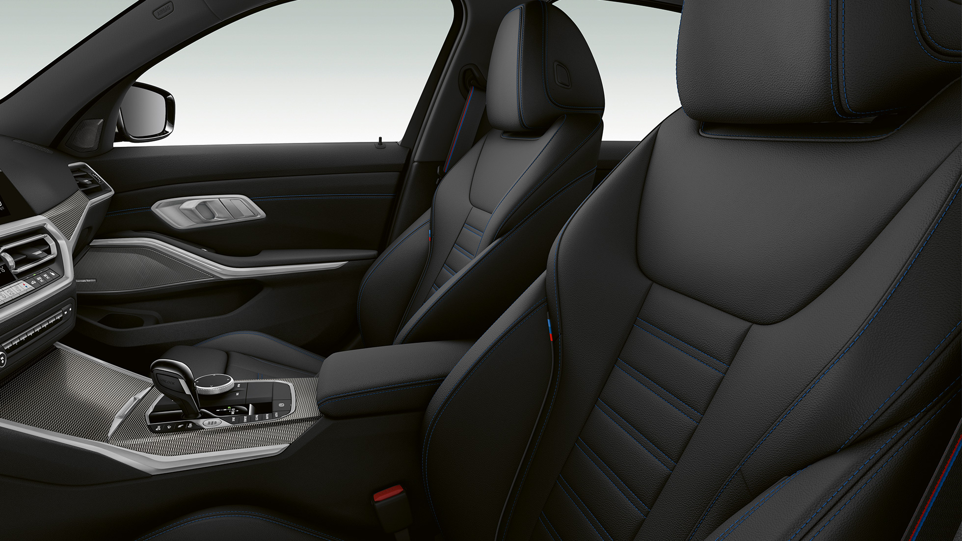 BMW Série 3 Berline, siège avant M340i xDrive Gros plan de profil du siège avant de la BMW Série 3 M340i xDrive Berline.
