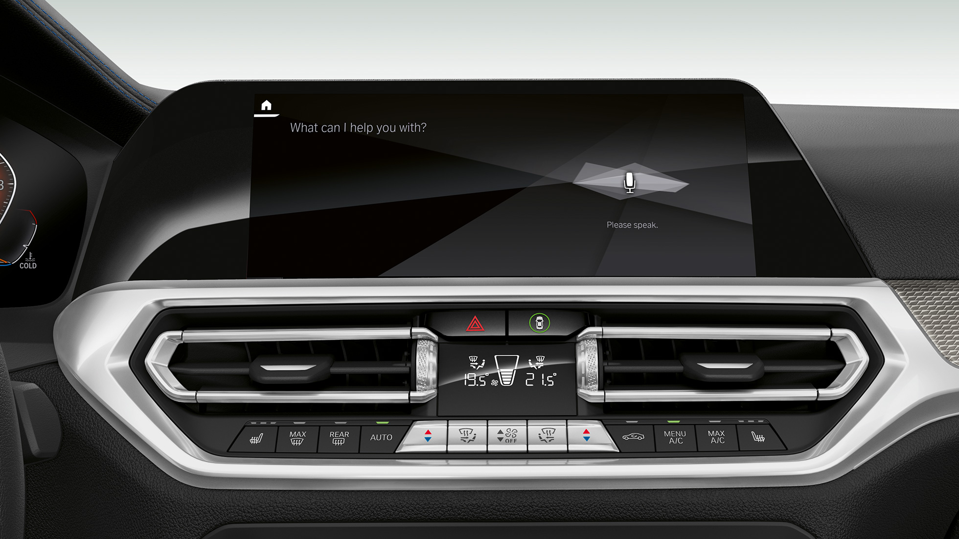 BMW Série 3 Berline, BMW Intelligent Personal Assistant. Gros plan sur les affichages avec BMW Intelligent Personal Assistant du poste de conduite de la BMW Série 3 Berline.