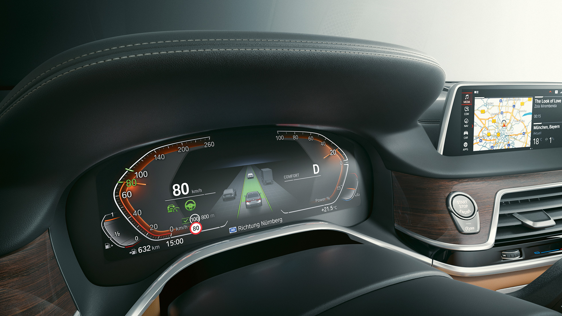 BMW Série 7 Berline : BMW Live Cockpit Navigation Pro BMW Série 7 Berline : vue en gros plan du BMW Live Cockpit Navigation Pro