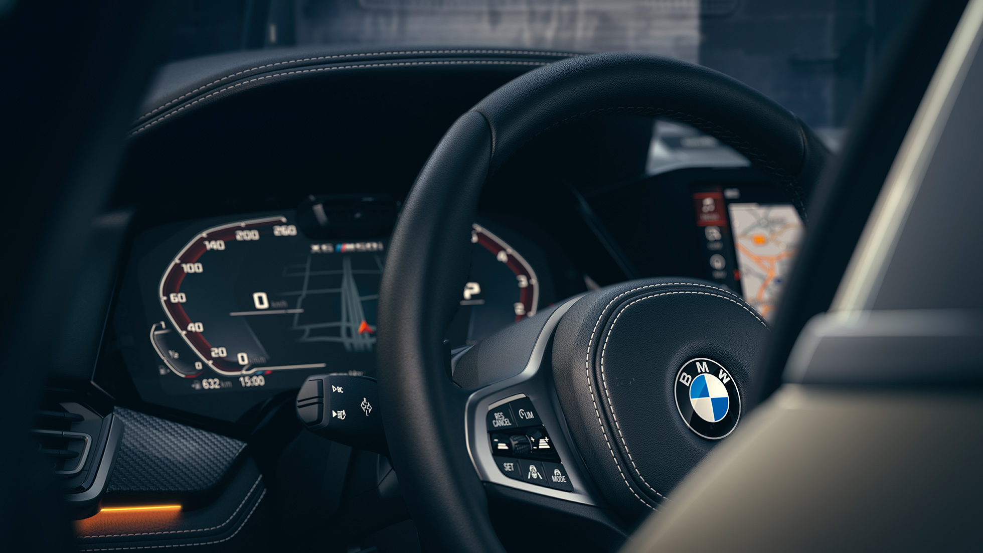 Systèmes d’assistance BMW. Gros plan de l’habitacle de la BMW X6 avec vue sur le combiné des instruments.